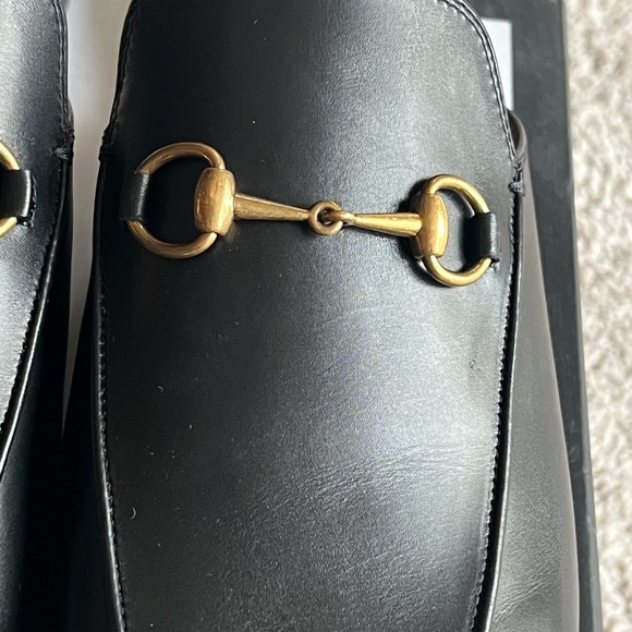 Gucci Black Leather Princetown Slipper Loafers with Gold Horsebit 42 - Picture 3 of 7